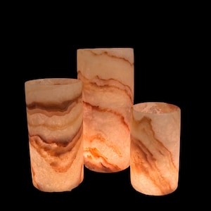 Alabaster Tea Light Candle Holder, Veins Alabaster Cylinder Candle Holder , Egyptian Alabaster Candle Holder