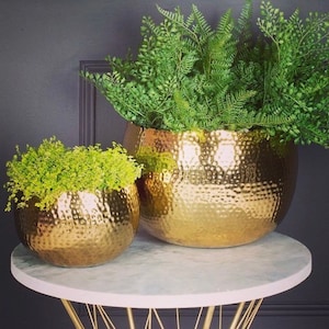 Handmade Brass Hammered Gold Plant Pots