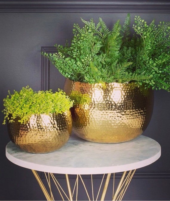 Handmade Brass Hammered Gold Plant Pots Etsy
