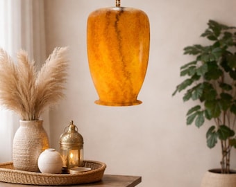Alabaster Stone Pendant Lamp. Natural Stone Hanging Light, Alabaster Ceiling Light, natural Brown Stone