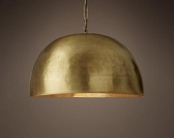 Brass Dome Pendant Lamp, Ceiling Light, Light Fixture, Oxide Brass Pendant Lamp, Hammered Brass Pendant Lamp.