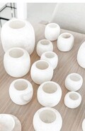 Egyptian White Alabaster, ALABASTER Handcrafted CANDLE HOLDER . Tea Light Candle Holder. Natural white stone. Ball shape candle holders