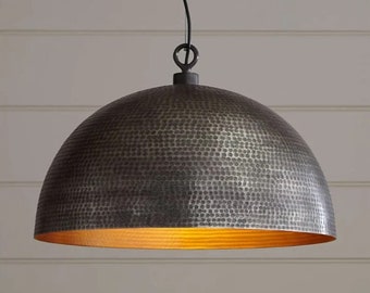 Hammered Metal Dome Pendant Light Light Fixture Ceiling Lights Moroccan Pendant Lamp Egyptian Pendant Lamp Black outside & Gold inside