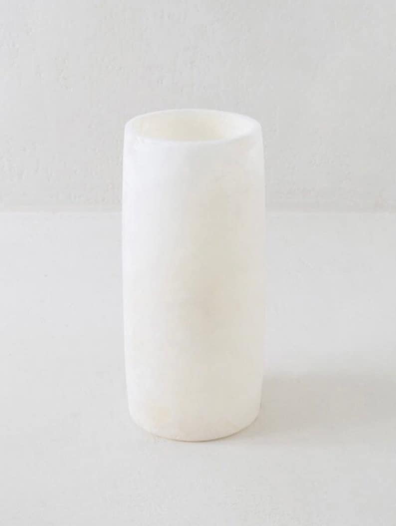 ALABASTER Handcrafted CANDLE HOLDER White Alabaster Candle Holder. Tea Light Candle Holder. Egyptian Arabic Alabaster cylinder shape image 7