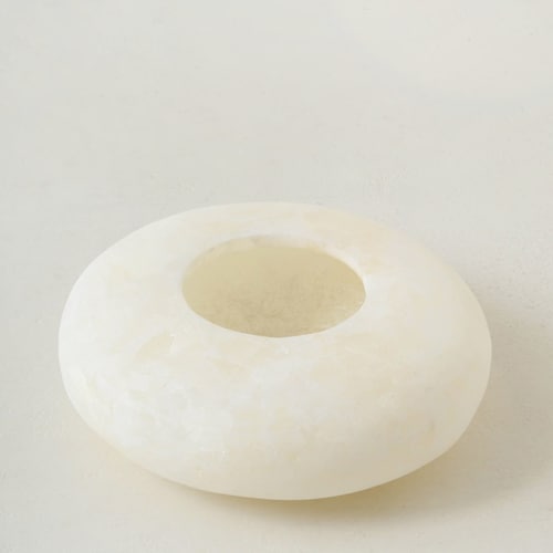 Albâtre blanc d'Égypte, BOUGEOIR EN ALBÂTRE fabriqué à la main. Photophore pour bougie chauffe-plat. Pierre blanche naturelle. Bougeoirs forme boule 20 cm