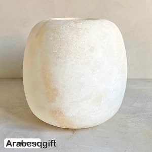 XLarge 10”  Egyptian White Alabaster, ALABASTER Handcrafted CANDLE HOLDER . Tea Light Candle Holder.Natural white stone.Ball shape