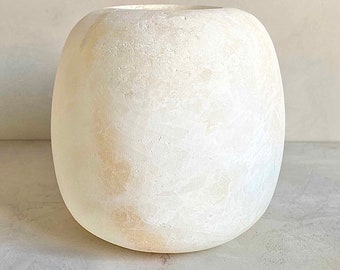 XLarge  Egyptian White Alabaster, ALABASTER Handcrafted CANDLE HOLDER . Tea Light Candle Holder.Natural white stone.Ball shape