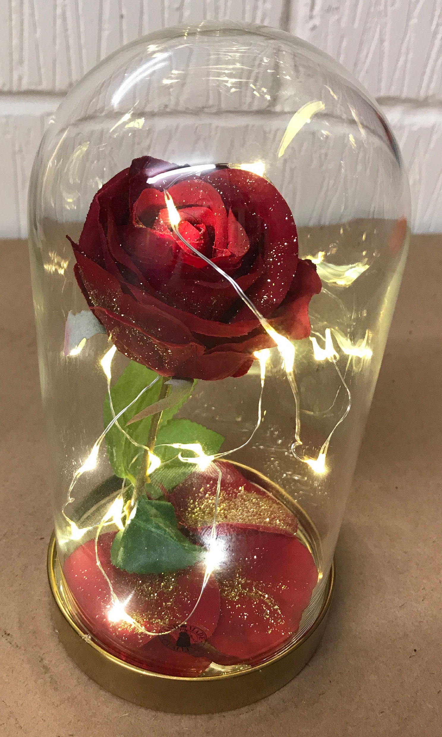 Beauty and the Beast Silk Rose in Glass Dome With