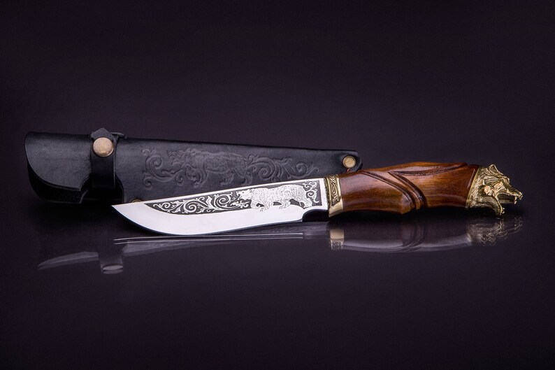 Bear Hunting Knife Engraved Bear Hunter Knife with Brass Etsy
