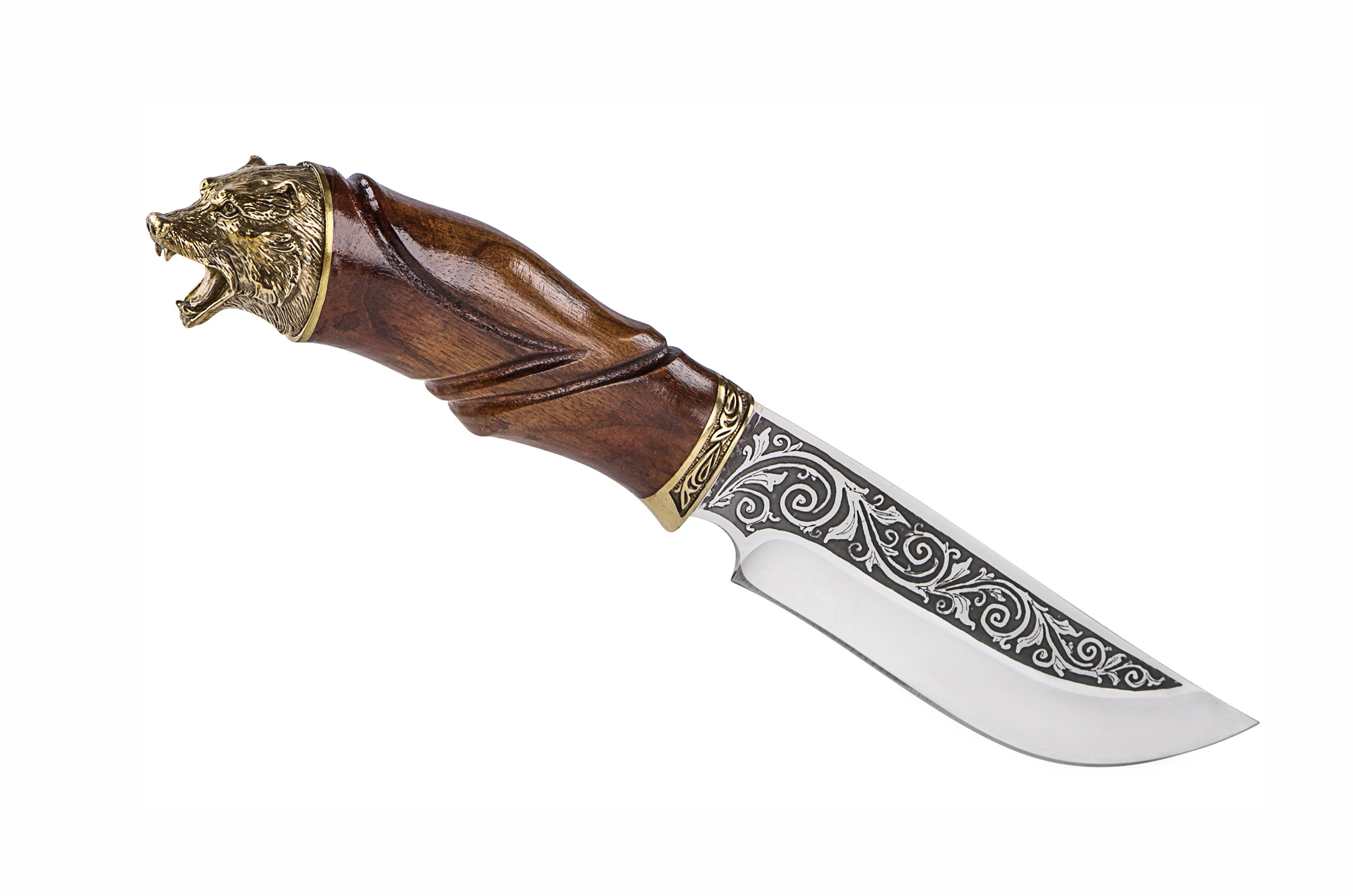 Bear Hunting Knife Engraved Bear Hunter Knife with Brass Etsy