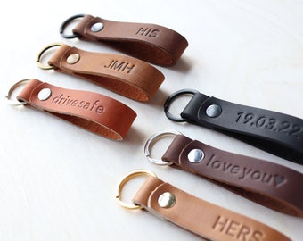 TWO SIDED Personalized Leather Keychain, Fob, Gift, Anniversary, Multiple Colors