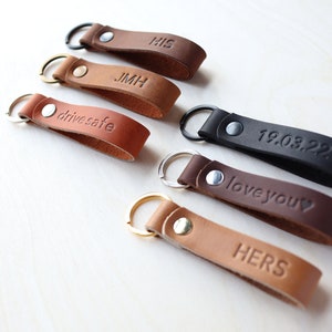 TWO SIDED Personalized Leather Keychain, Fob, Gift, Anniversary, Multiple Colors