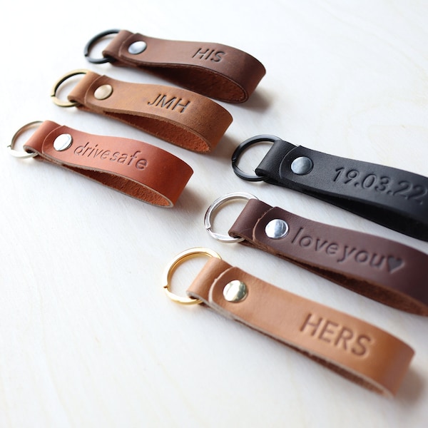 TWO SIDED Personalized Leather Keychain, Fob, Gift, Anniversary, Multiple Colors