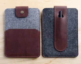 iPad Case with Pocket + Pen Slot: Handmade, Personalized Leather and Wool Tablet Cover for iPad, Pro, Air, Mini, etc.