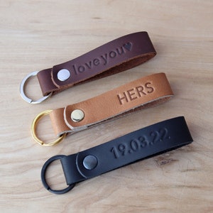 Personalized Leather Keychain, Fob, Gift, Anniversary, Multiple Colors