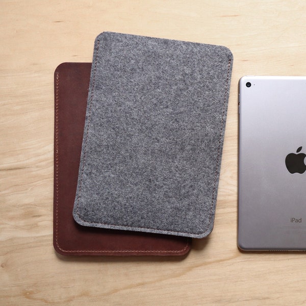 iPad Sleeve: Handmade, Personalized Leather and Wool Tablet Cover for iPad, Pro, Air, Mini, etc.