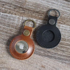 Étui en cuir pour AirTag : support personnalisé avec porte-clés, fait main avec du cuir véritable