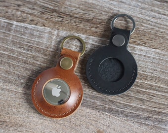 Leather AirTag Case: Personalized Holder with Key Ring, Handmade with Real Leather