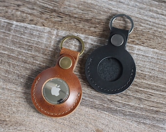 Leather AirTag Case: Personalized Holder with Key Ring, Handmade with Real Leather
