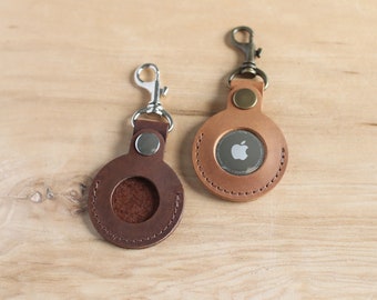 Leather AirTag Case: Personalized Holder with Snap Clip, Handmade with Real Leather