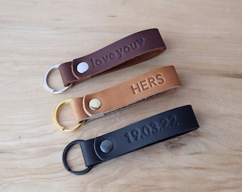 Personalized Leather Keychain, Fob, Gift, Anniversary, Multiple Colors