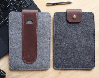 iPad Case with Pen Slot: Handmade, Personalized Wool and Leather Tablet Cover for iPad, Pro, Air, Mini, etc.