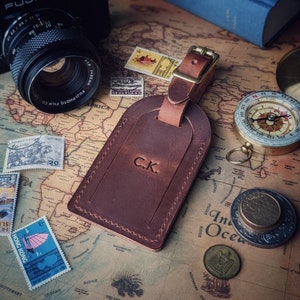 Leather Luggage Tag, Personalized Travel, Anniversary Gifts image 1