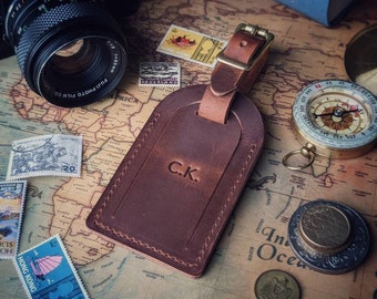 Leather Luggage Tag, Personalized Travel, Anniversary Gifts