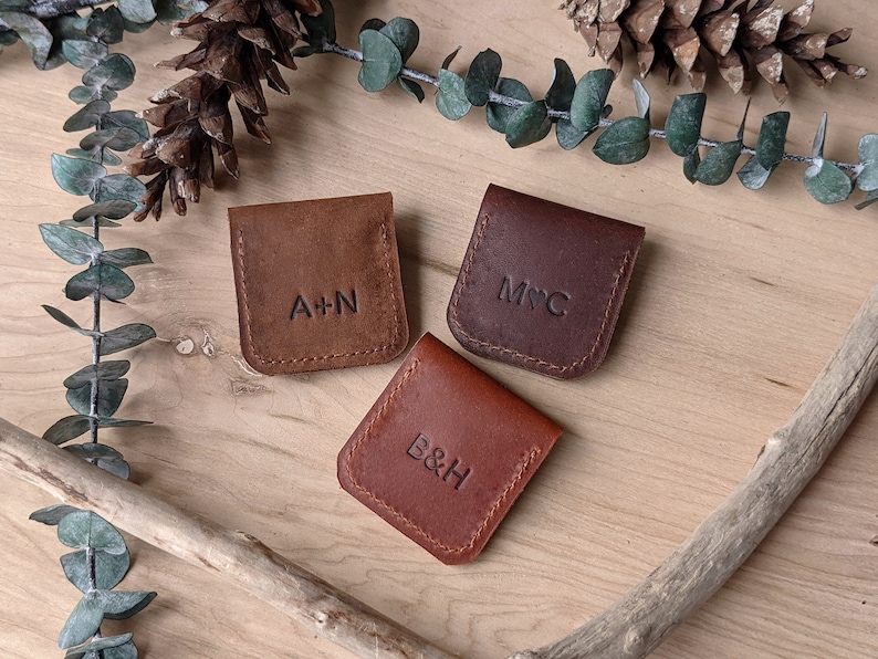 Custom Leather Ring Pouch, Rustic Wedding, Gifts, Personalized image 3