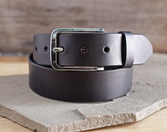 Herrbälte i läder - Handgjort, 3,8 cm fullnarvsläder: Svart, Brun, Rugged Tan, Rugged Brown