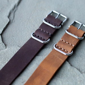 Leather Watch Strap Band Slip Through Style Full Grain Leather, 16/18/20/22mm image 7