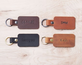 Personalized Leather Keychain, Rectangular Fob for Gift, Anniversary, Multiple Colors