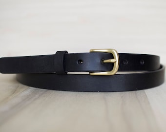 Ceinture en cuir pour femme - 3/4" de large, faite main, pleine fleur : noir, marron foncé, beige