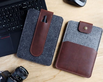 iPad Mini Case with Pocket + Pen Slot: Handmade, Personalized Leather and Wool Tablet Cover for iPad Mini