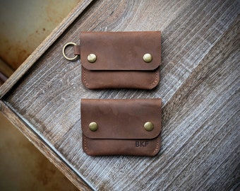 Personalized Minimalist Leather Card Wallet, Coin Pouch, Holder, Key Chain