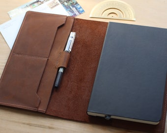 4 Pocket Leather Notebook Journal Cover, Personalized | For Moleskine, Field Notes, A5 or A6 sized notebooks