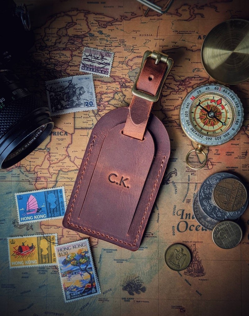 Leather Luggage Tag, Personalized Travel, Anniversary Gifts image 4