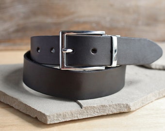 Men's Leather Dress Belt - Handmade,  1.3" Full Grain Leather: Black, Brown, Tan