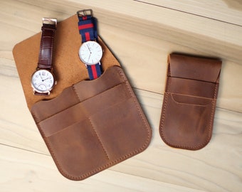 Personalized leather watch case, roll, travel pouch, holder, sleeve, weddings, groomsmen gifts