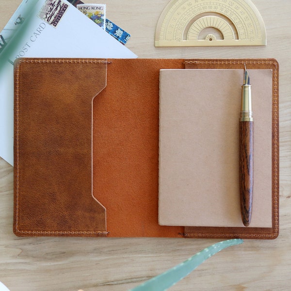 2 Pocket Leather Notebook Journal Cover, Personalized | For Moleskine, Field Notes, A5 or A6 sized notebooks