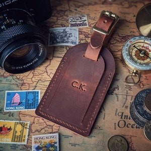 Leather Luggage Tag, Personalized Travel, Anniversary Gifts image 2