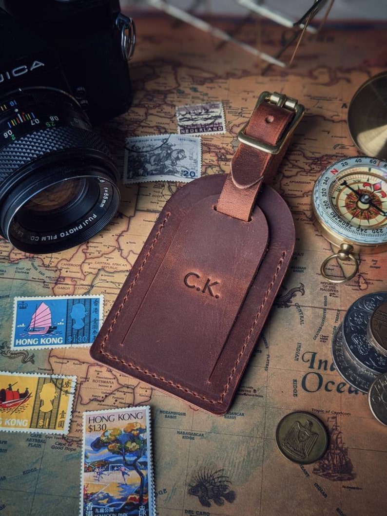 Leather Luggage Tag, Personalized Travel, Anniversary Gifts image 2