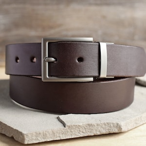 Men's Leather Dress Belt - Handmade, 1.3" Full Grain Leather: Black, Brown, Tan