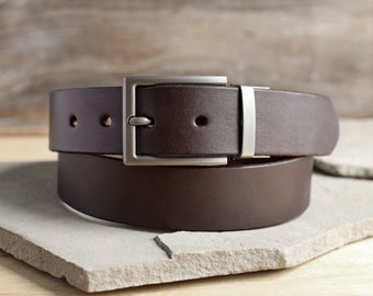 Men's Leather Dress Belt - Handmade, 1.3" Full Grain Leather: Black, Brown, Tan