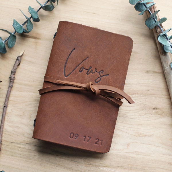 Couverture de livre de vœux en cuir | Voeux de mariage, cadeaux, personnalisés, carnet gratuit inclus