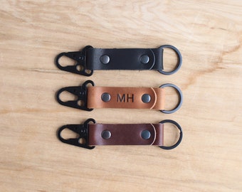 Tactical Leather Keychain with Sling Hook: Personalized, Multiple Colors, Trigger Clasp, Snap Clip