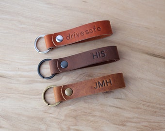 Personalized Leather Keychain, Fob, Gift, Anniversary, Multiple Colors