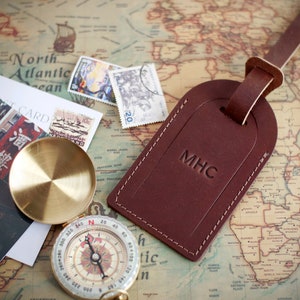 Étiquette à bagage en cuir minimaliste, Voyage personnalisé, Cadeaux d'anniversaire
