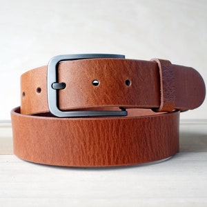 Men's Leather Belt - Handmade, 1.5" Full Grain Leather: Black, Brown, Tan