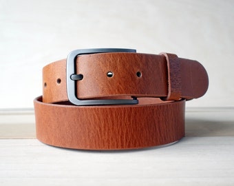 Men's Leather Belt - Handmade, 1.5" Full Grain Leather: Black, Brown, Tan